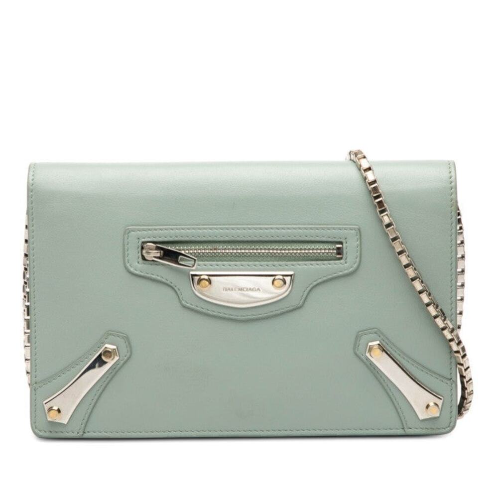 Balenciaga Chain Shoulder Bag Leather Long Wallet Blue
